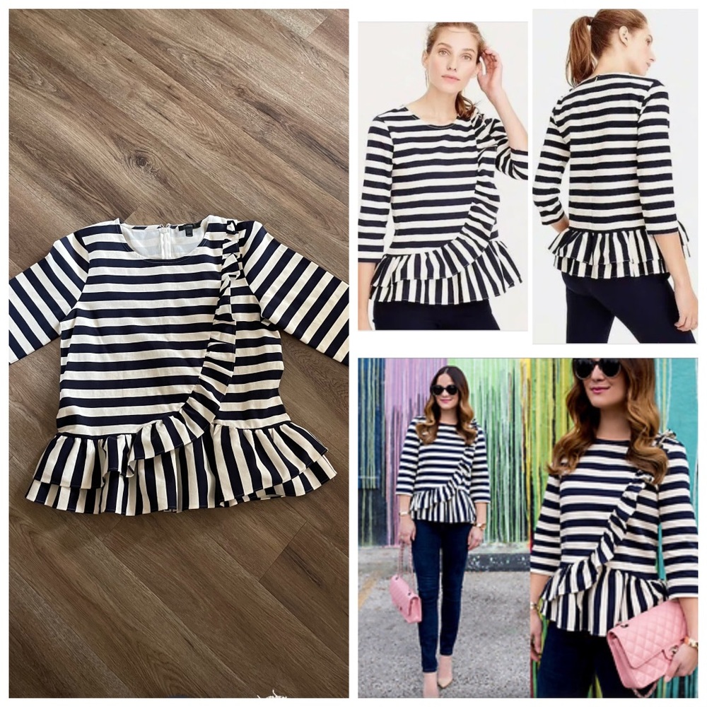 J.Crew Striped Peplum Ruffled Shirt.